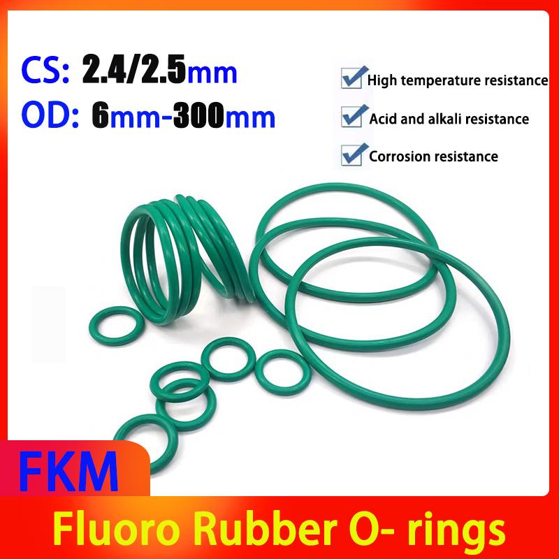 CS 2.4mm/2.5mm OD 6mm-300mm Green Fluoro Rubber O- rings FKM Viton Oil Seal Gasket Fluoro Elastomer Circular Sealing Ring 2.4mm