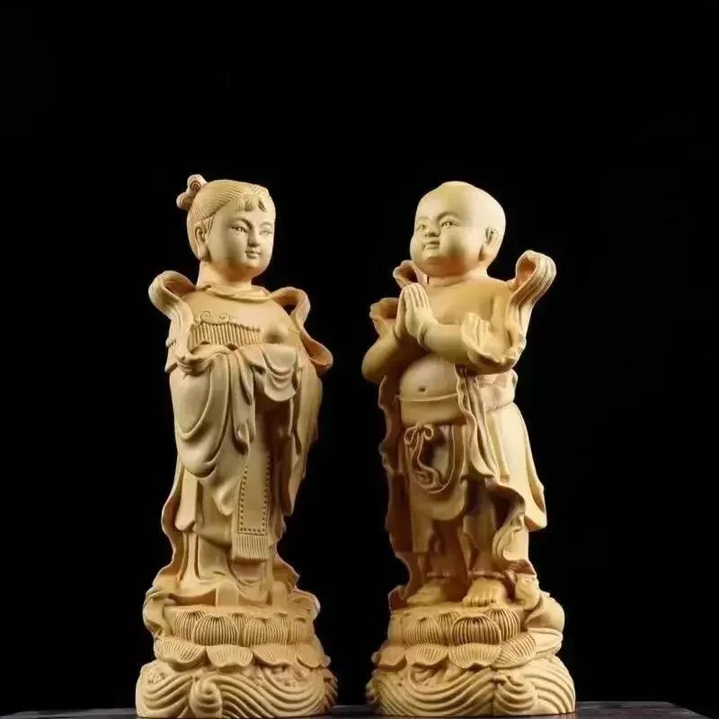 High 9cm Boxwood Carving Child Girls Boys Home Living Room Desktop Fortune Ornaments