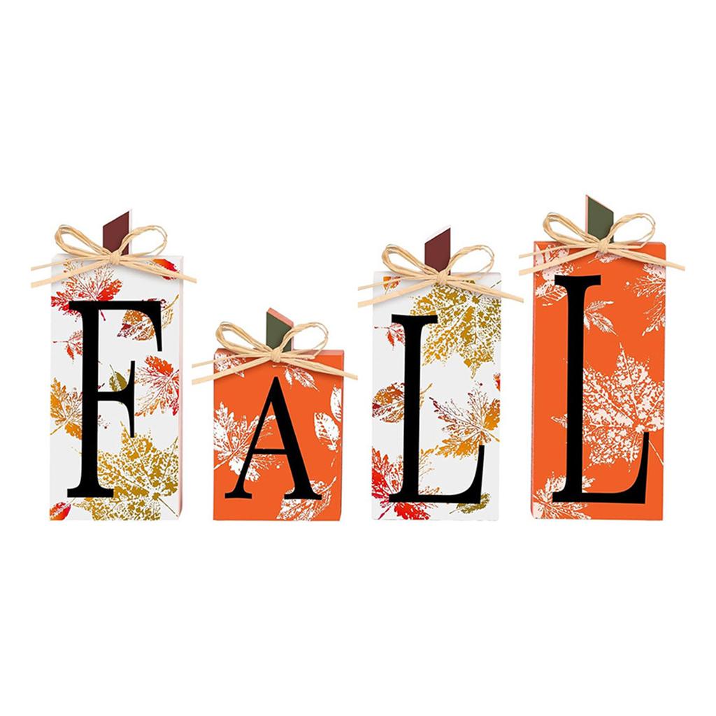 Natural Wooden Fall Lettered Sign Block Tiered Tray Decors Thanksgiving Autumn Home Accent For Seasonal Shelf Display