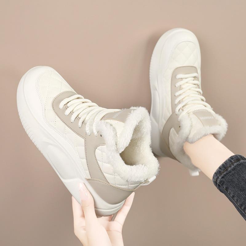 Cotton Shoes Women's Winter High-top Velvet Thickened Warm Thick-soled Fur Integrated Snow Boots Waterproof and Proof