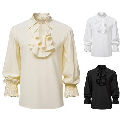 Herrenhemd Stehkragen Revers Rüschen Spitze Langarm Pullover Steampunk Retro