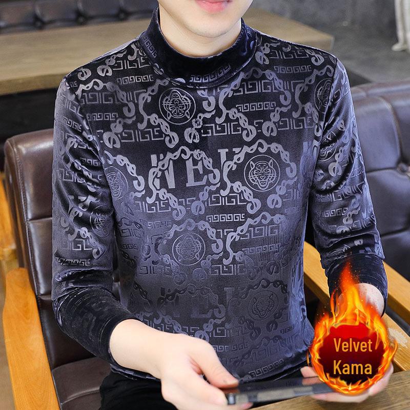 VantaGoods Trendy gouden fluwelen sweatshirt met lange mouwen voor heren - dik, warm, herfst/winter T-shirt met halfhoge kraag M (95-115 jin)