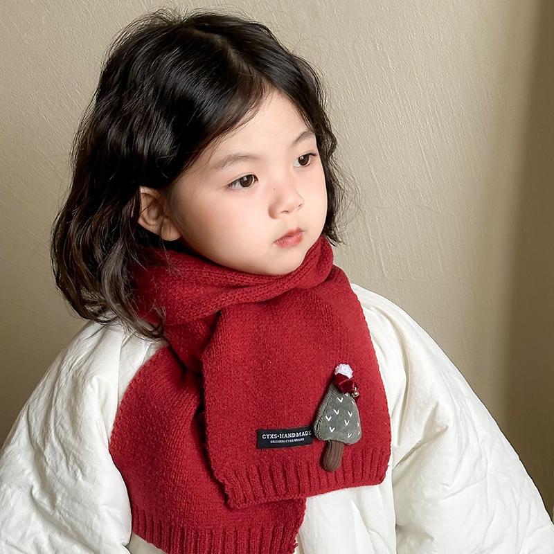 Red Christmas New Scarf For Children Student Winter Cute Cartoon Warm Thickened Knitted Scarves Girls Boys Scarf New Gift