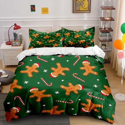 Gingerbread and Candy Canes Bedding Duvet Cover Set Duvet Cover Pillowcases (1*Duvet Cover 2*Pillowcases, Without Duvet Insert)