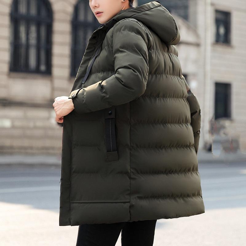 Padded-on men's medium and long winter thickened casual warm padded jacket hooded winter padded jacket
