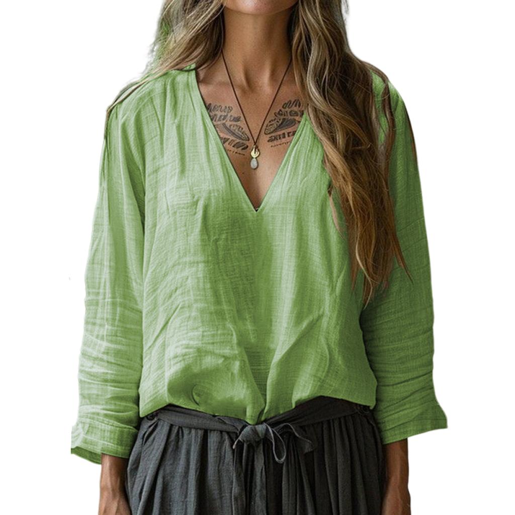 Women's Fashion Casual V-neck Long Sleeve Loose Pullover Top