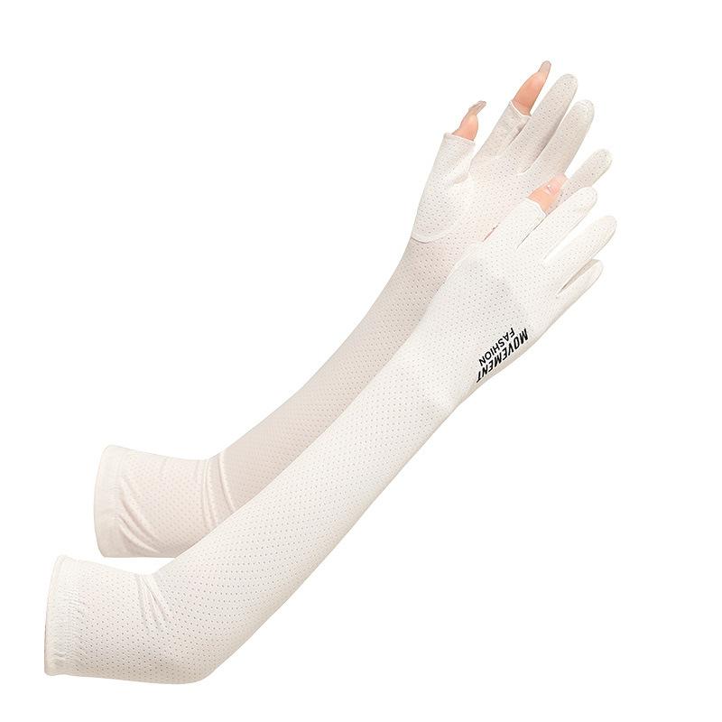 Sonnenschutzhandschuhe für Damen Ultraviolett-Beweis Dünne Eisärmel und Eisseide Sommer Fahren Elektroauto Angeln Langer Handärmel Armschutz average size white