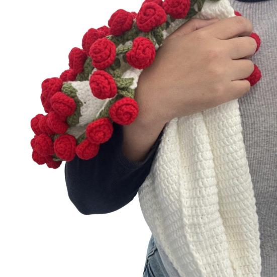 Crochet Rose Bouquet Blanket Handmade Rose Bouquet Throw Blanket Crocheted Roses Bouquet Sofa Blanket for Bed Decor Romantic Gift