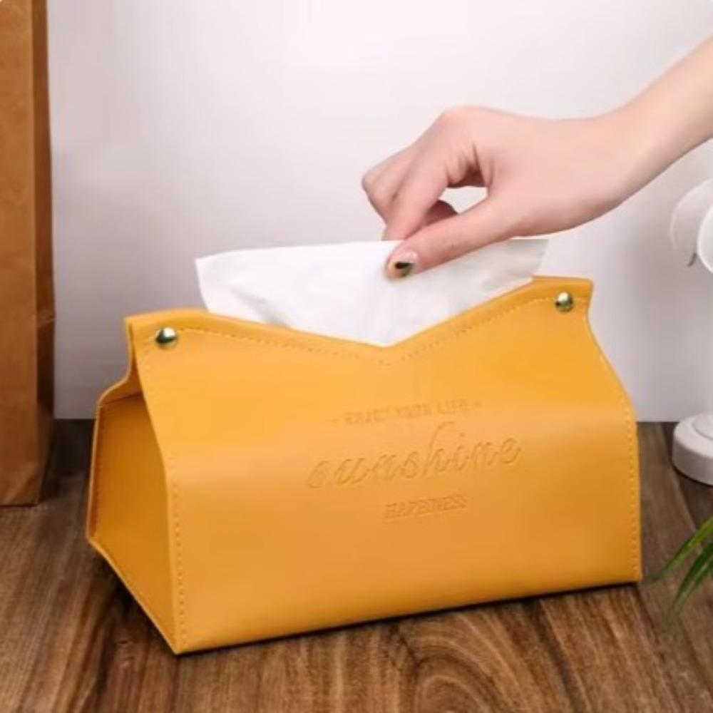 Solid Color Tissue Box PU Leather Toilet Paper Case Dustproof Tissue Paper Storage Bag  Car