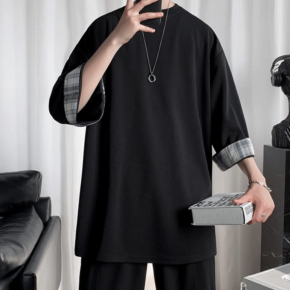 Summer Large Big Loose Round Back [foveitaa] Clothes, Men's T-shirts, 3/4 Sleeves, Plain, Size, Silhouette, Summer, Fit, Collar, Soft, Comfortable,