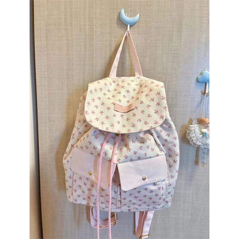 Fräsch blommig ryggsäck: Stor kapacitet, Ny vårankomst, Perfekt för högskolestudenter, Fri frakt