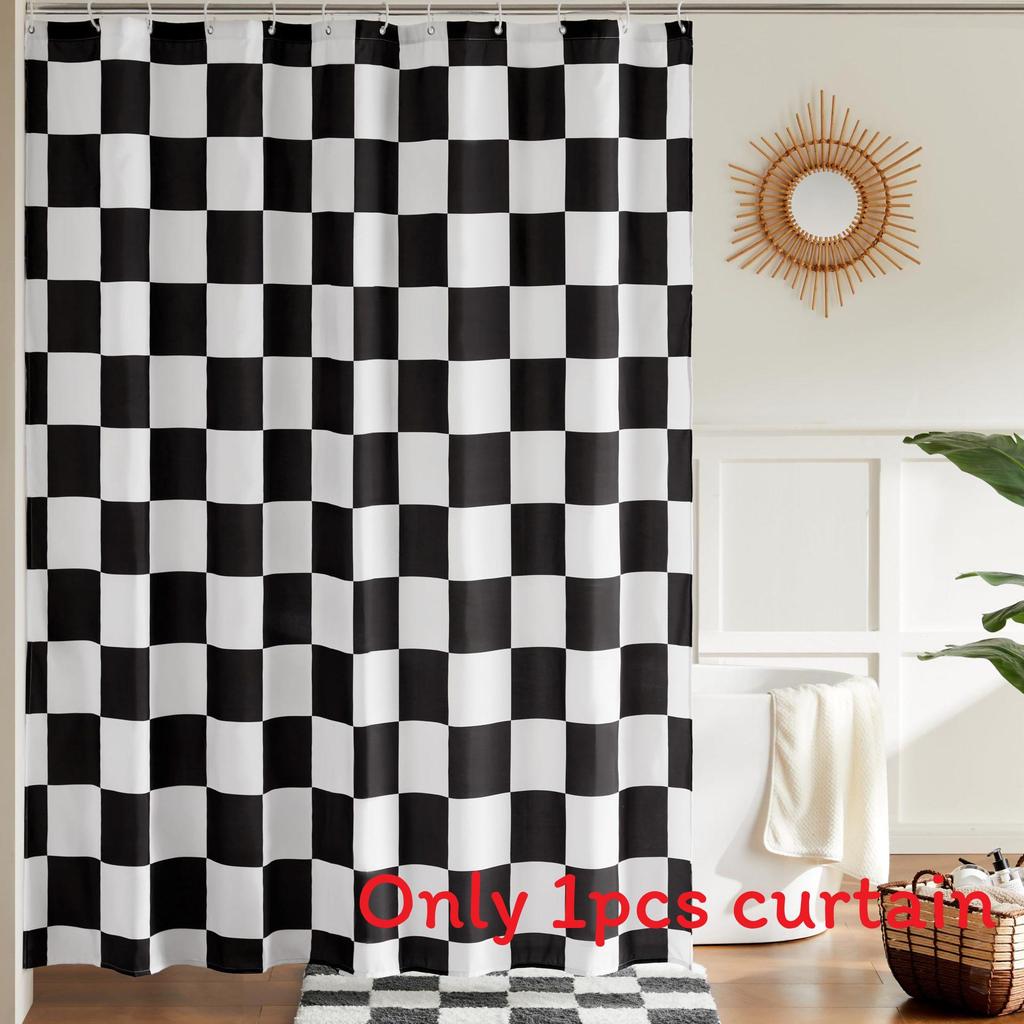 72x72inch Checkerboard Retro Pattern Waterproof Shower Curtain Bathroom For