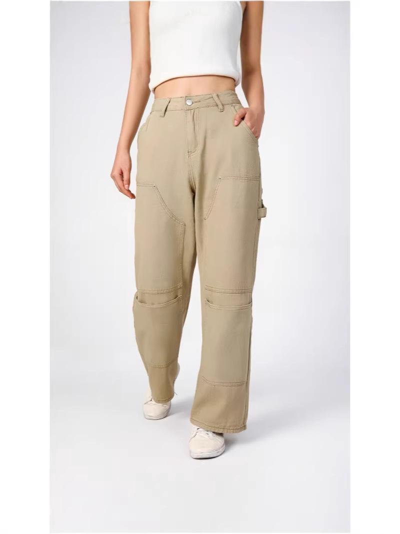 Women s Light American Style Multi-Pocket Casual Straight Leg Jeans S абрикосовый