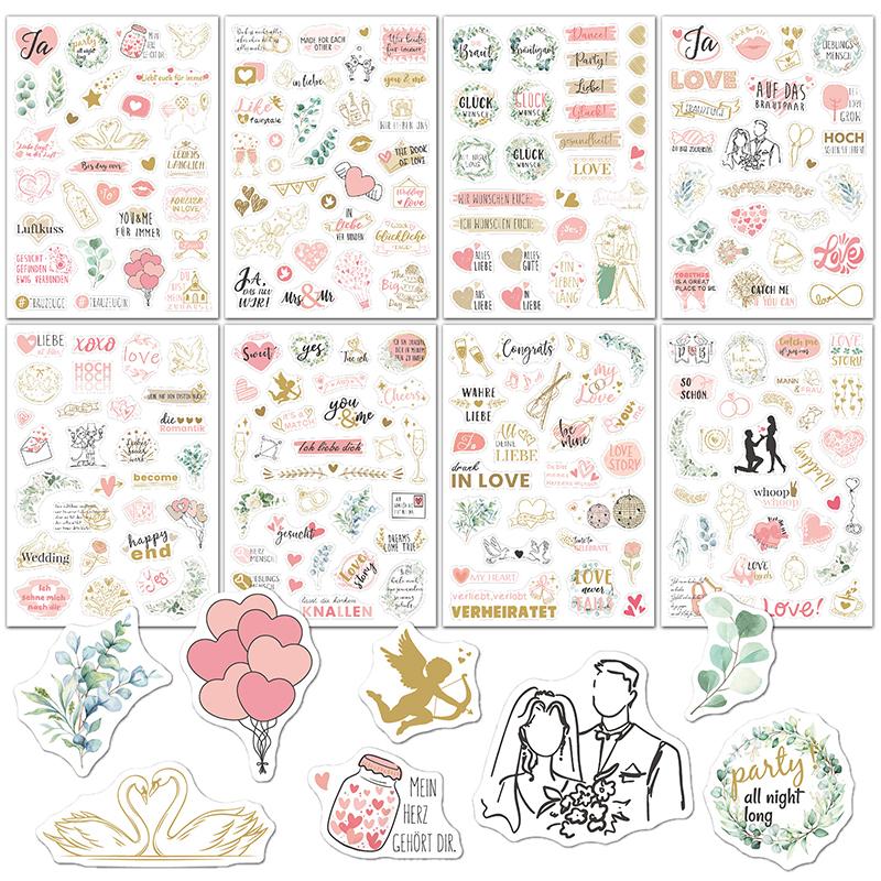 230pcs 8 Sheets Wedding Theme DIY Scrapbooking Stickers Transparent Decorations For Guestbook Handaccount Arts Crafts Stickers