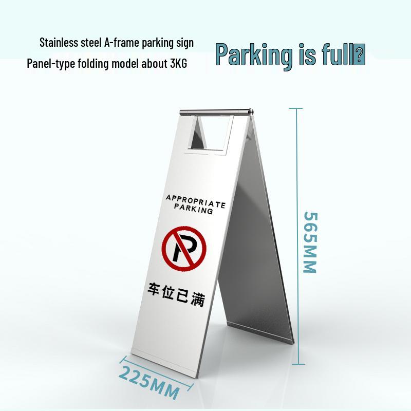 Stainless Steel No Parking, Caution Slippery, A-Frame Folding Sign