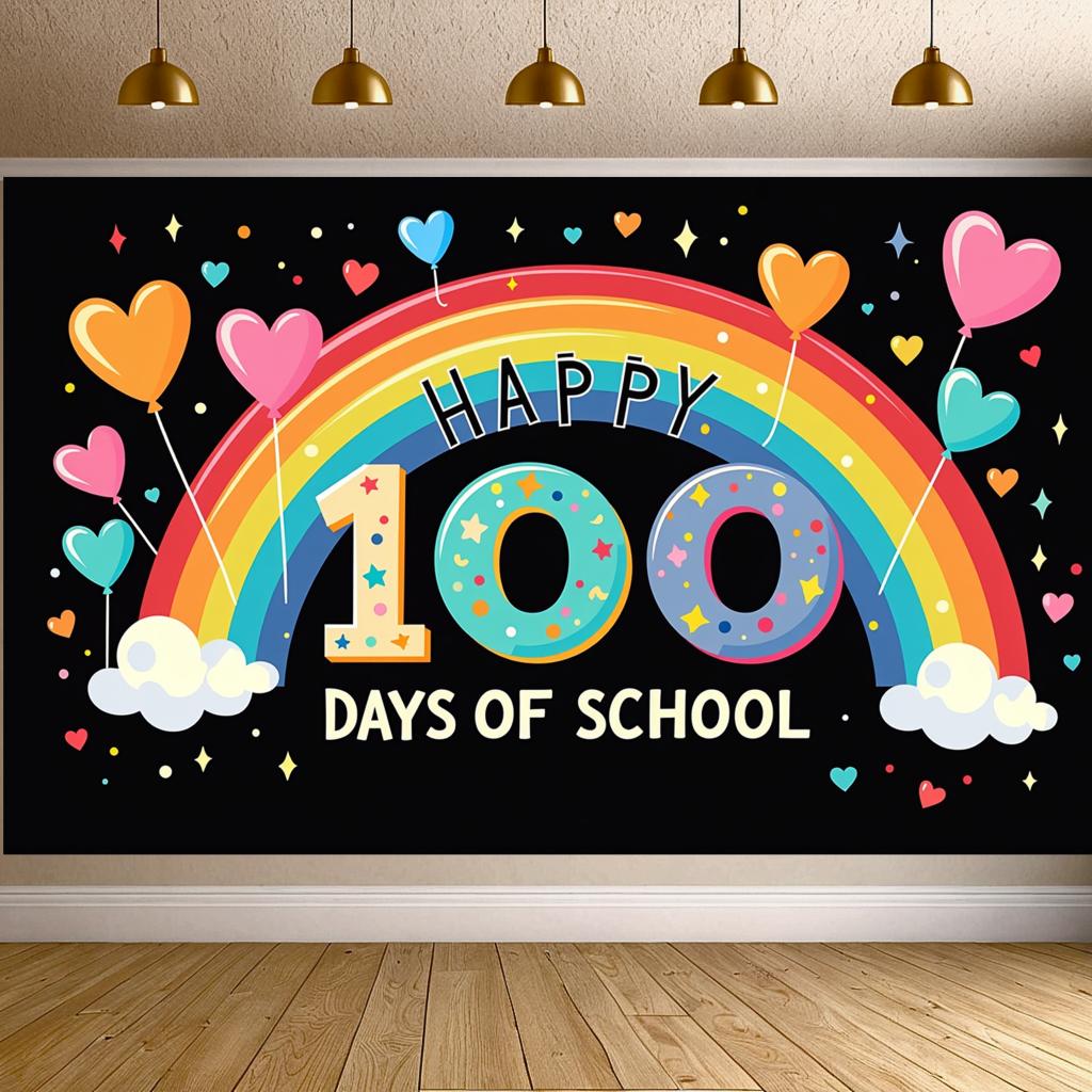 Rainbow Celebration Decoration Joyful Vibrant Heart-shaped Heart Backdrop Cheerful Classroom Background for School