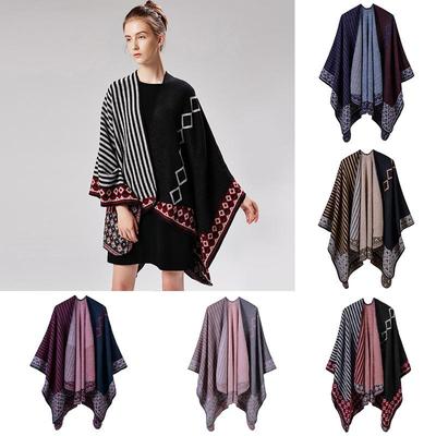 Damski szalik ponczo w paski w paski Vintage ciepły peleryna szal długie szale Pashmina znosić