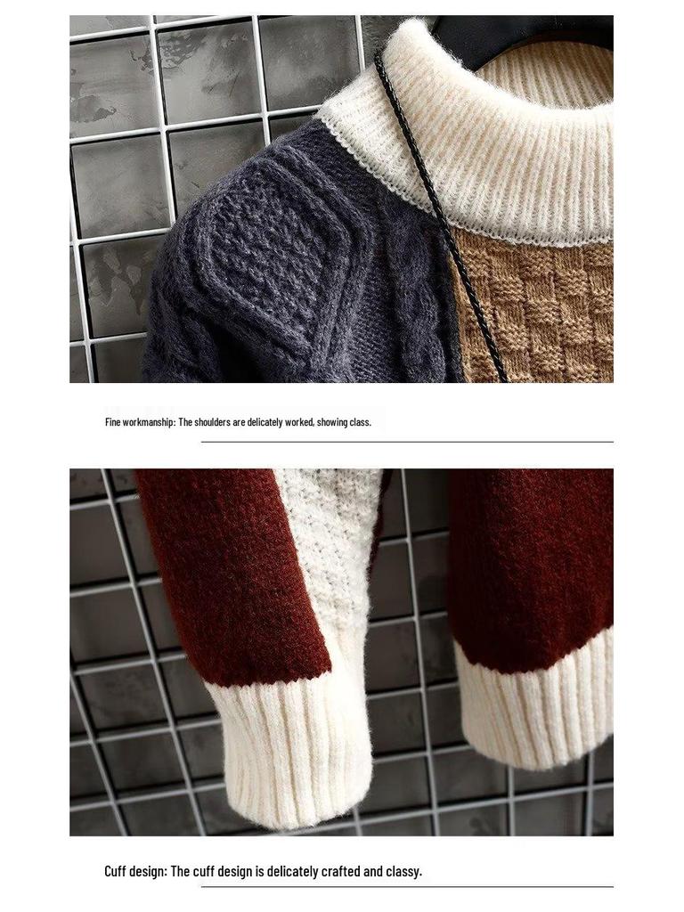 2025 Men's Japanese Style Patchwork Wool Sweater for Fall/Winter