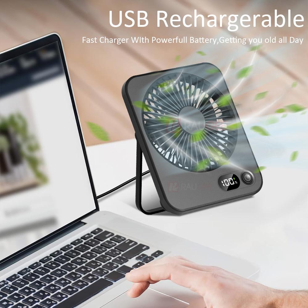 Portable Desk Fan Mini USB Rechargeable Fan Foldable Small Desktop Fan with Power Display Portable Table Fan for Home Office