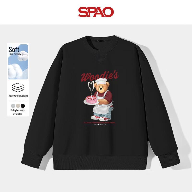 

SPAO Women s Cartoon Bear Print Round Neck Sweatshirt XL