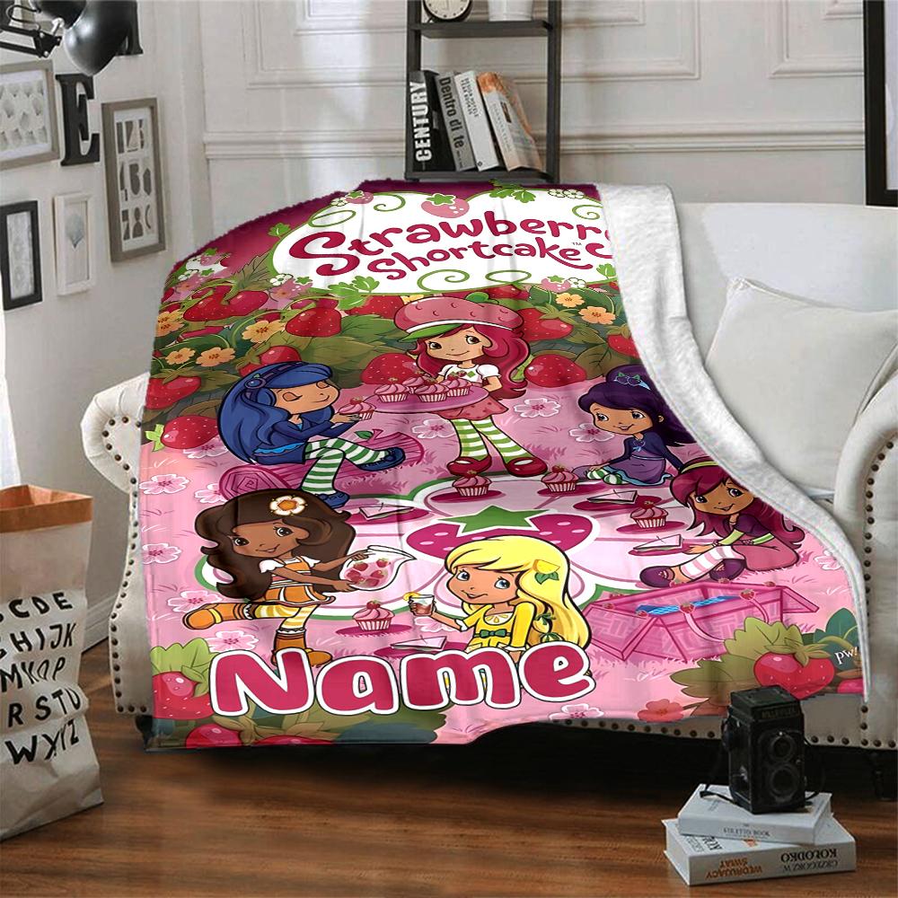 Custom Name Strawberry Shortcake'S Sweet World Party Blanket For Couch Bed Plush Cozy Fuzzy Blanket Super Soft Warm Blankets For Fall And Winter 09162