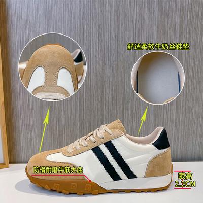 Genuine Leather Forrest Gump Shoes Women's 2025 Spring New Shoes Women's Versatile Color Matching Lace-up German Training Shoes Women's Flat-soled Sp