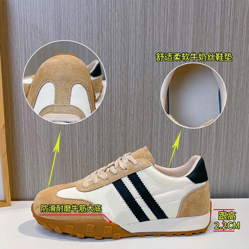 Genuine Leather Forrest Gump Shoes Women's 2025 Spring New Shoes Women's Versatile Color Matching Lace-up German Training Shoes Women's Flat-soled Sp