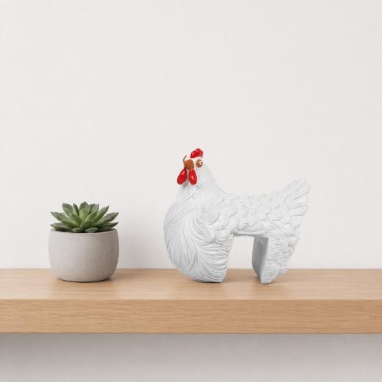 Ornamento de Cerca em Forma de Galinha, Resina com Textura de Pena 3D, Figura de Galinha Gordinha Fofa para Casa Jardim Fazenda Pátio Quintal