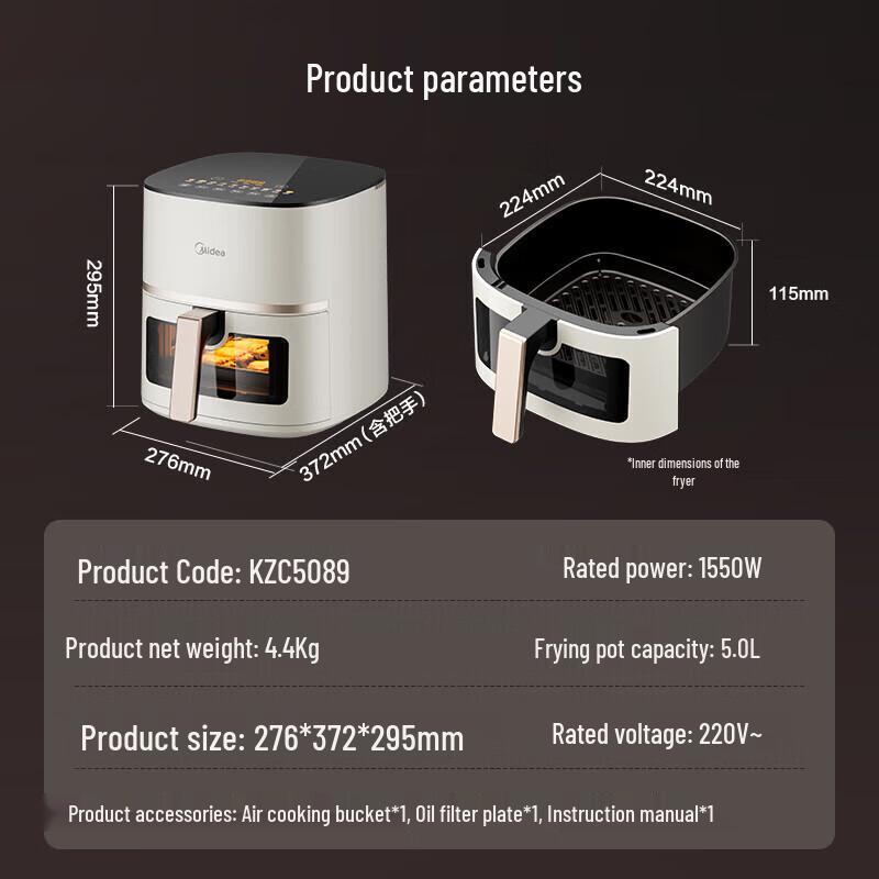 Midea 5L Smart Steam Air Fryer CN Plug (adapter Included)