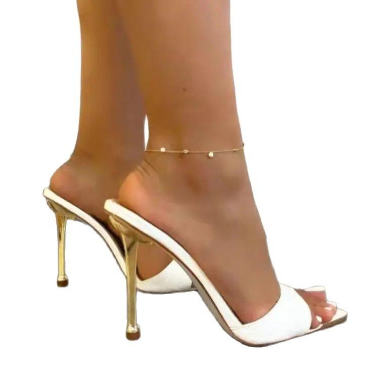 Fashion Luxury women ultra-high-heeled thin metal sandals with pointed fish mouth snake print large size wine glasses party slippers