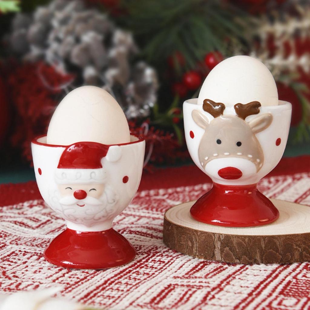 Christmas Santa/Elk Ceramic Eggs Cup Decorative Small Wine Cup Elegant Porcelain Drinkware Holiday Table Decoration