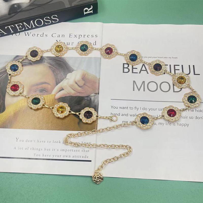 Gold Metal Sunflower Waist Chain Jewelry With Water Drilled Flowers For Elegant Women