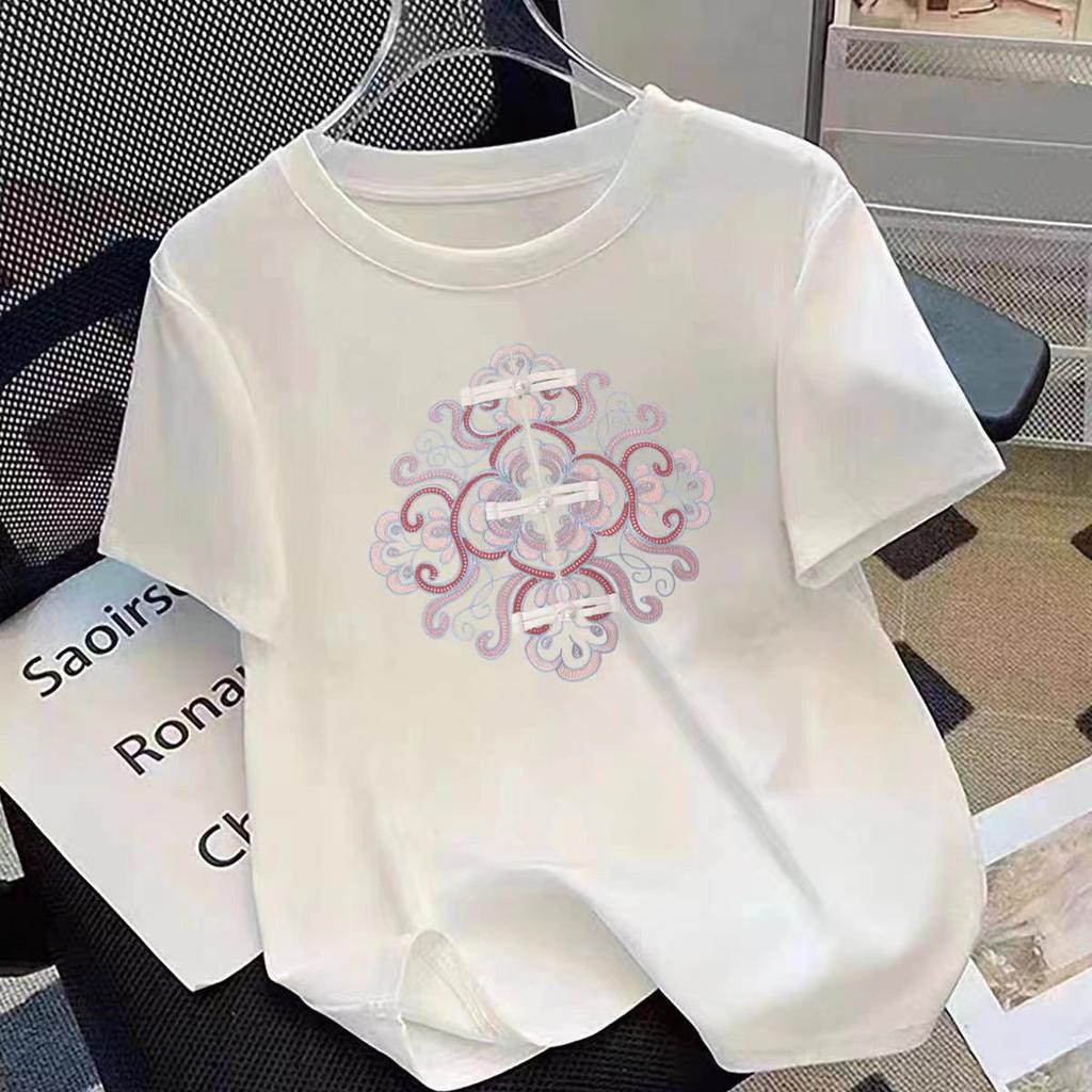 VEZFAA Damenmode Casual Sommer Frühling Kurzarm O-Ausschnitt Blusen & Hemden