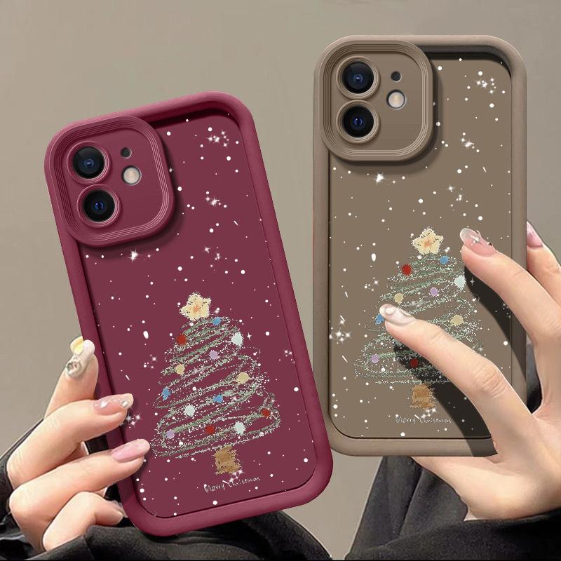 Θήκη Candy Color Tpu Μαλακή για iPhone 17 16 Pro 15 14 Plus 13 12 11 Pro Max Xs Xr 8 7 Μοτίβο Χριστουγεννιάτικου Δέντρου Κινούμενων Σχεδίων Αντικραδασμική Θήκη Προστασίας Φακού