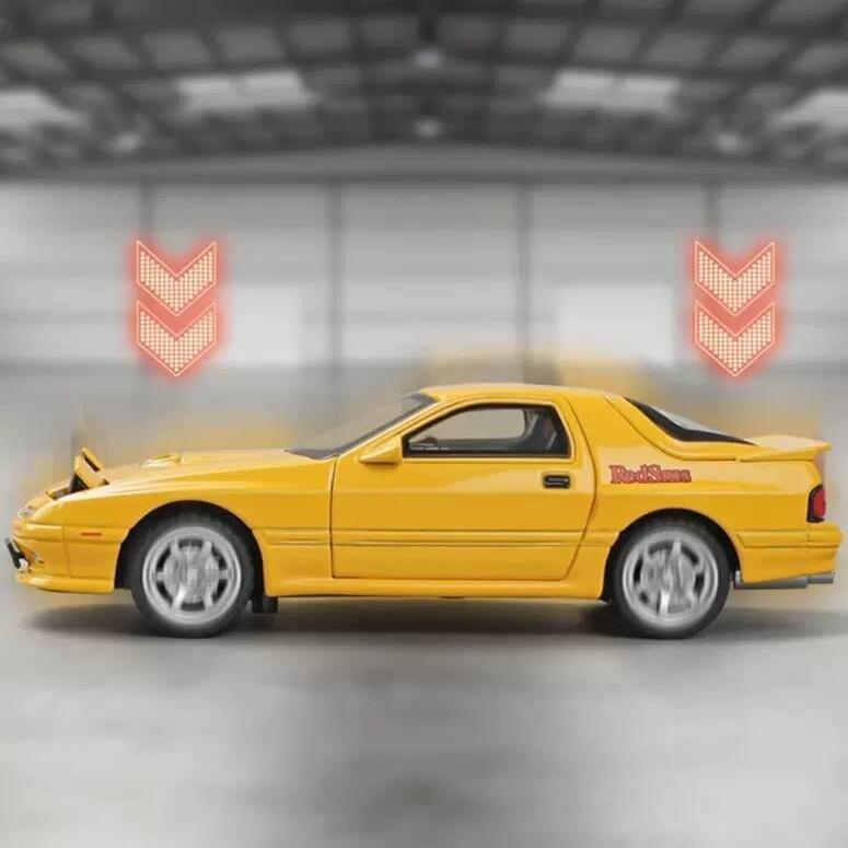 Initial D JDM Mazda RX-7 FC3S Supercar Simulation Diecast & Toy Vehicles Sounds & Light Pull Back Car 1:32 Alloy Model