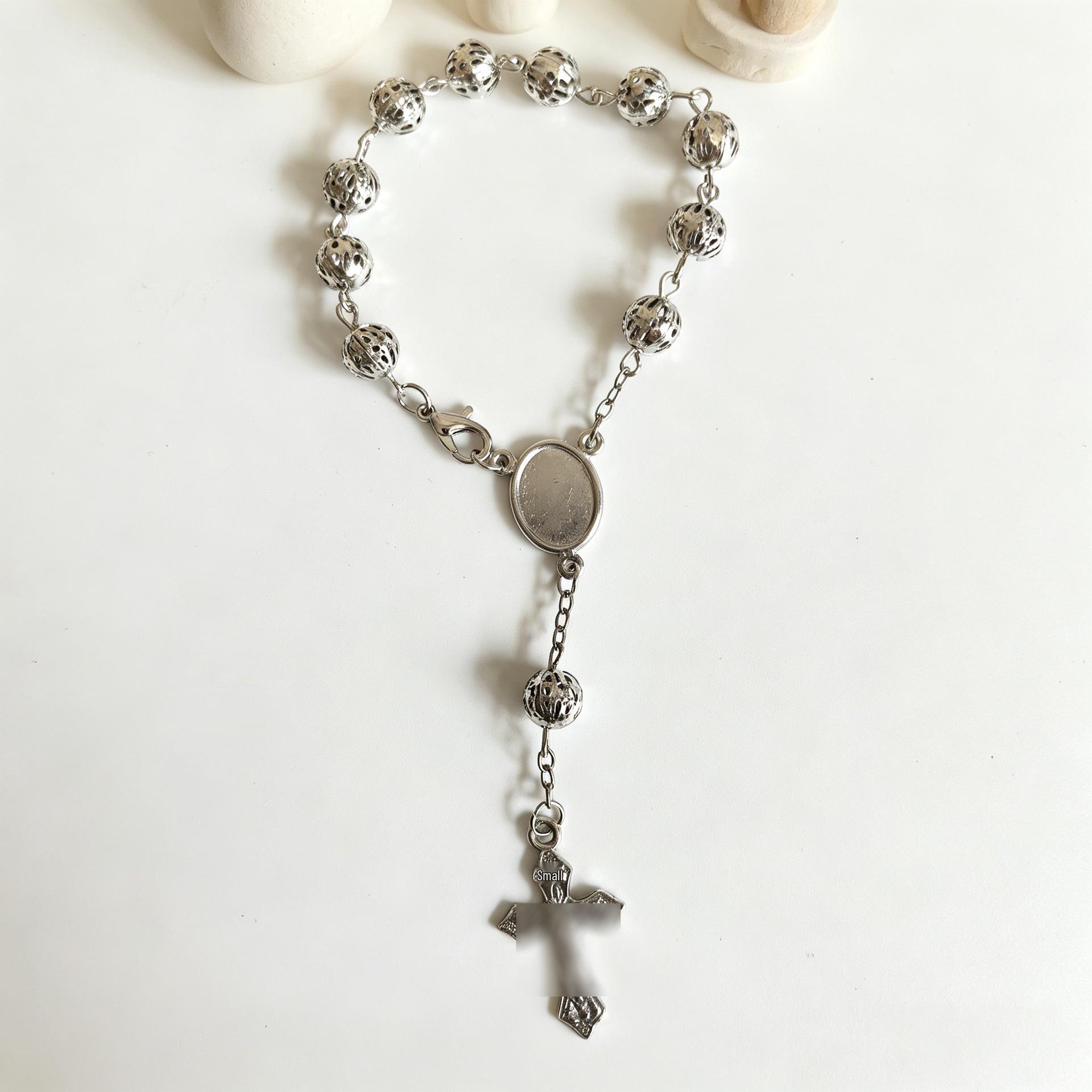 8mm Hollow Round Bead and Cross Design Bracelet - Party Gift Souvenir Electroplated сплава