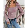 2025 Neues Damen-T-Shirt Quadratischer Ausschnitt Pullover Slim Fit Gestricktes Langarm-Unterziehshirt