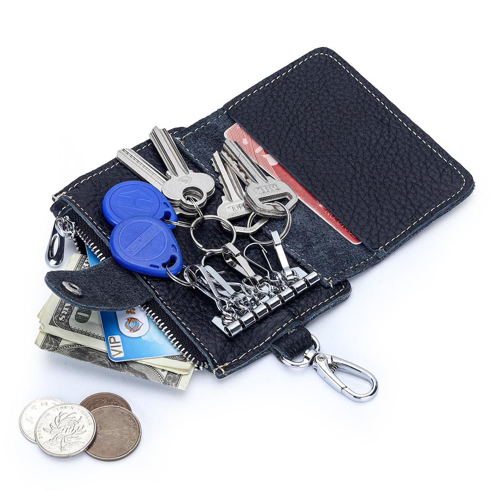 Key Case Soft Leather Waist Hang Key Holder with 6 Keyrings Keys Organizer for Men Women Daily/Travel Use
