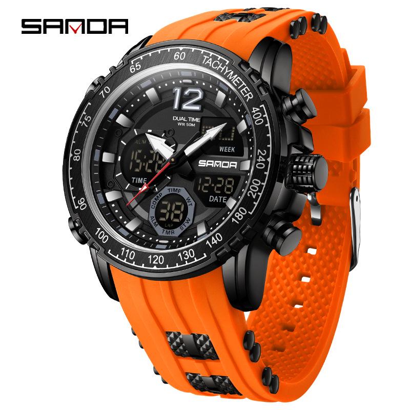 Sanda Dual Display Waterproof Sports Watch with Luminous Alarm for Teens