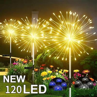 Świąteczne lampki fajerwerkowe zasilane energią słoneczną oświetlenie krajobrazowe ogrodu dekoracyjne lampki zewnętrzne 60/90/120 LED lampki trawnikowe do ogrodu i na ścieżkę