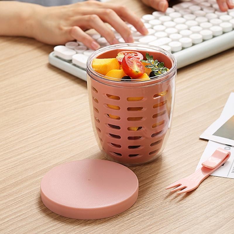 600ml Praktische Picknick Opbergemmer Plastic Beker Afsluitbare Saladebeker voor School