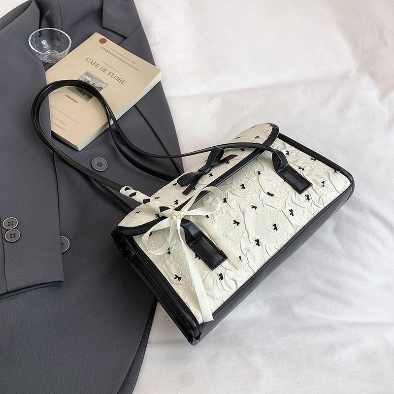 Schwarze rosa kontrastfarbene Schleife kleine Tasche Damen Sommer neu Schulter Achseltasche modische und süße Handtasche