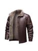 Herren Lederjacke mit dickem Fleece-Futter, Herbst/Winter 2025, Leichter Business Casual Mantel mit Karreekragen, Modisch & Vielseitig.