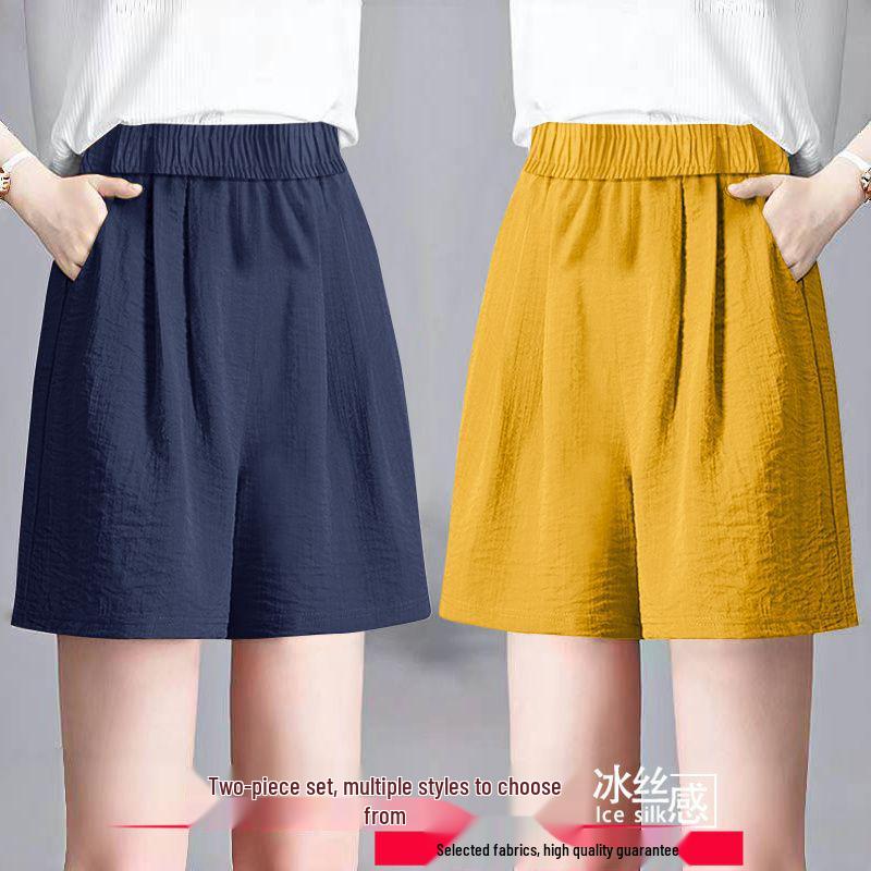 Ice Silk Women's Plus Size Summer Capris: Loose Straight, High Waist, Casual Wide Leg Shorts