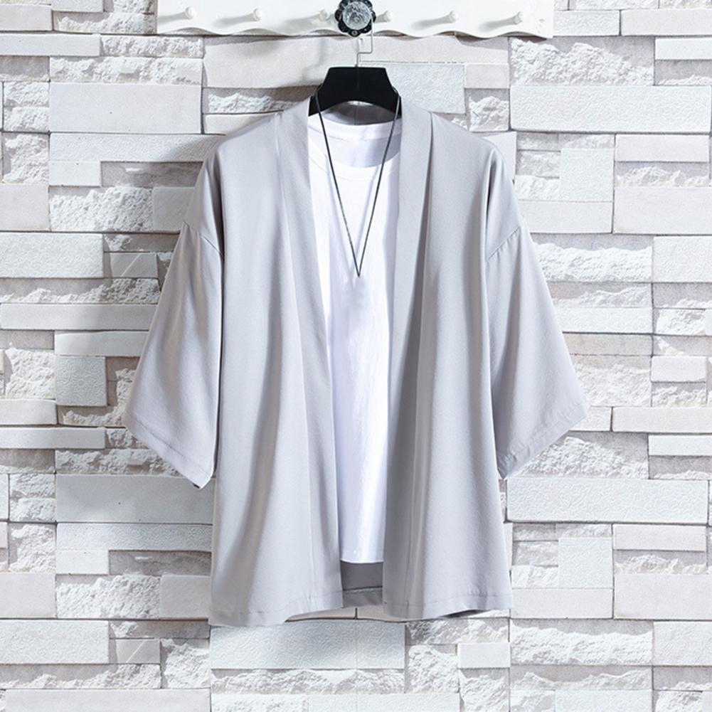 Spring Summer Men Blouse Cardigan Chinese Style Three-Quarter Sleeves Open Stitch Comfortable Fit Everyday Wear School Dating Mid Length Top