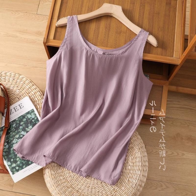 Womens Linen Cotton Solid Gray Cami Top Casual Sleeveless A Line Tank Top