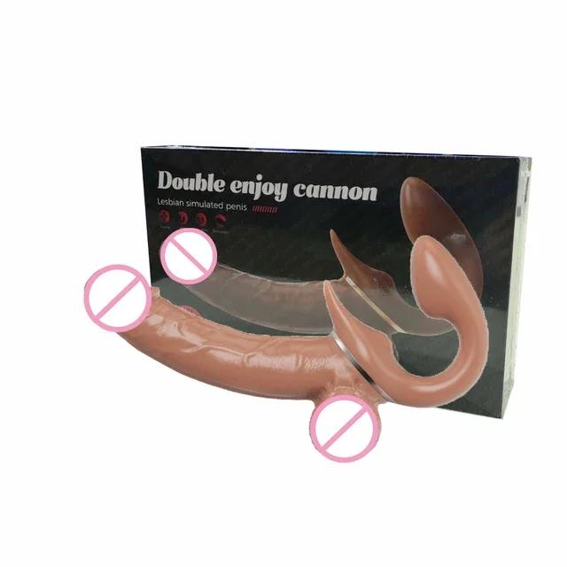 Strapless Strap-on Telescopic Dildo Vibrator Double-heads Vibrating G-Spot Stimulator Big Penis Adult Lesbian Sex Toys For Women
