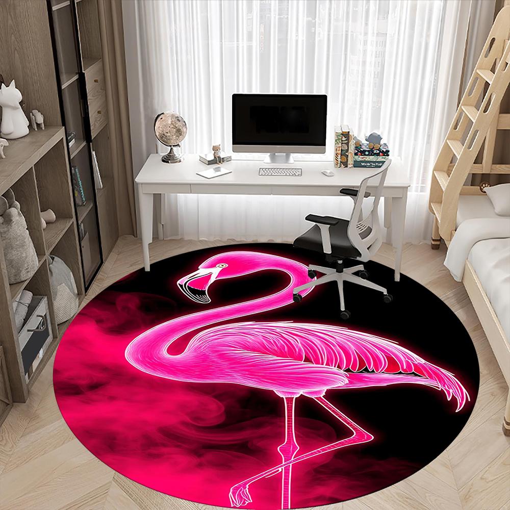1pcFlamingo Neon Office Round Area Rug, Indoor Mat Suitable ForOffice, Under Office Chairs Bedroom Living Room Home Decor, Room Deco 052