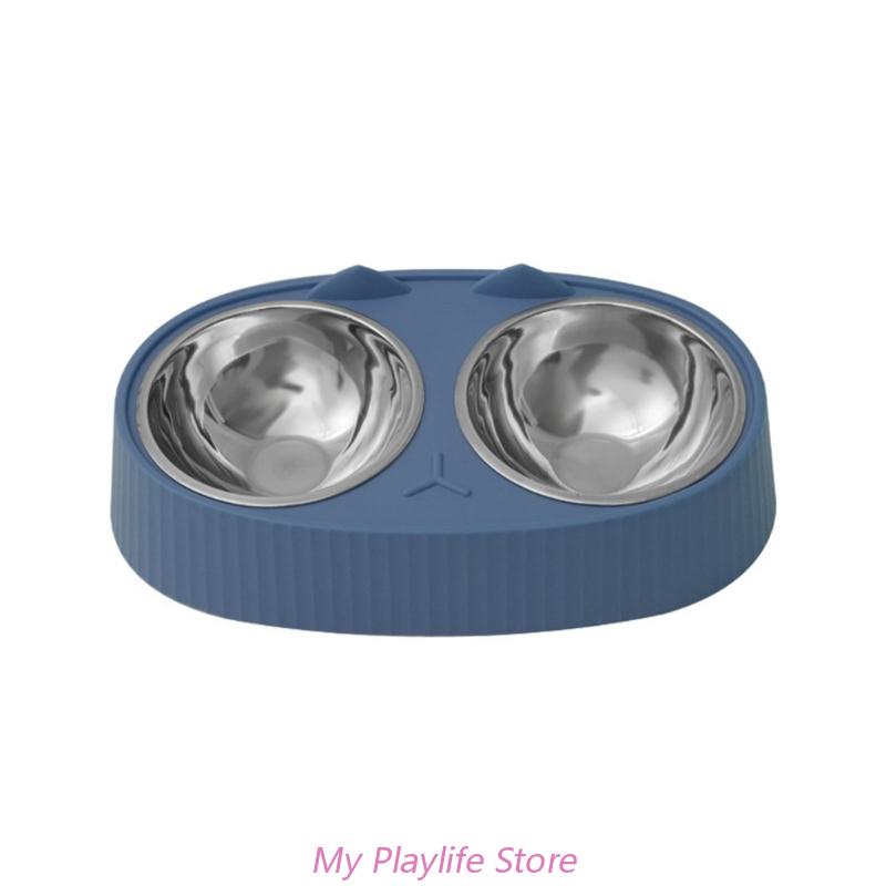 Double Dog Bowl Pet Feeding Station Stainless Steel Water and Food Bowls with Stand for Cats Puppies Small Dogs Pet Supplies