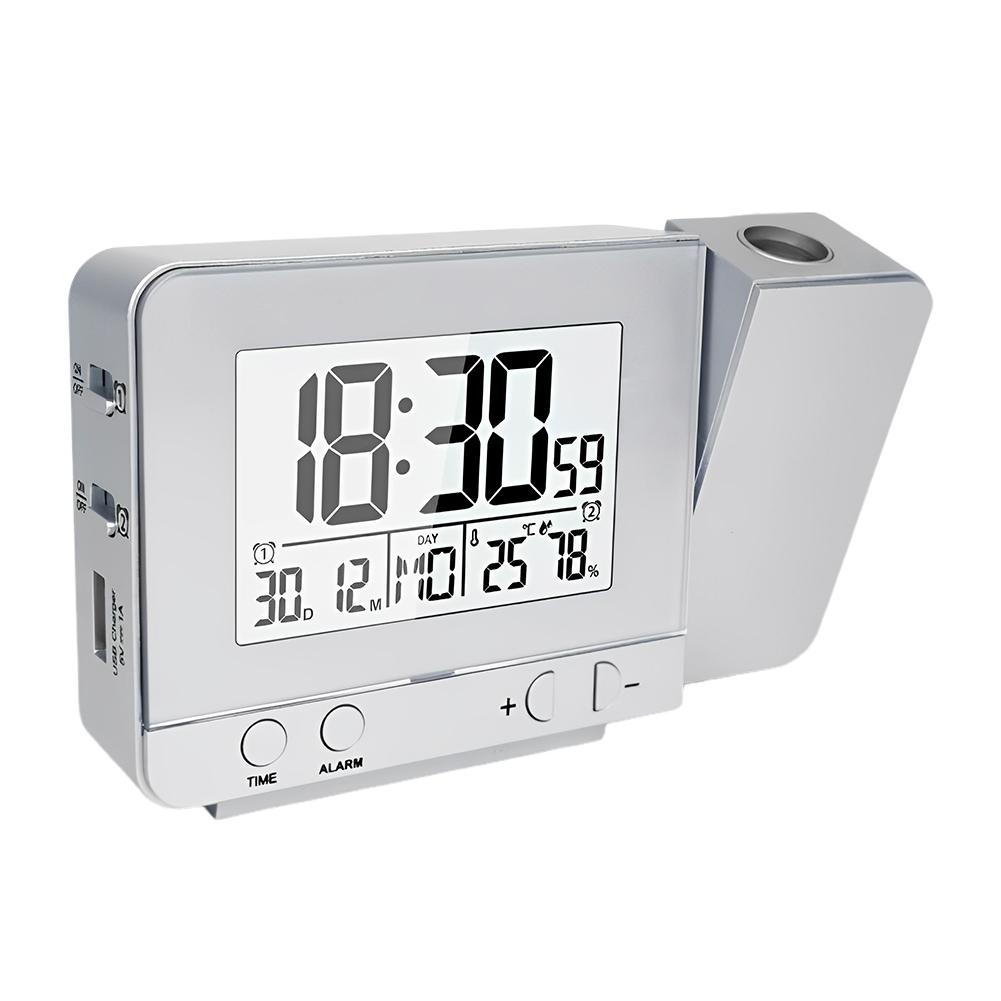 Projection Alarm Clock Digital Clock LED Display Temperature Humidity Monitor 180° Rotatable Projector 5mins Snooze for Bedroom